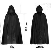 Siyah Uzun Pelerin 120 cm Kapüşonlu