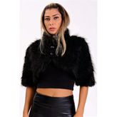 Siyah Yarım Kollu Düğmeli Kürk Etol Bolero