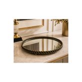 Sleep Nova Heritage Eskitme Aynalı Dekoratif Tepsi Bronz Metal Salon Konsol Sehpa Dekoru