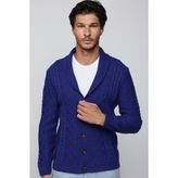 Slim Fit Dar Kesim Desenli Yumuşak Dokulu Düğmeli Sax Mavi Erkek Hırka