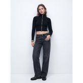 Slim Fit Dik Yaka Crop Siyah Kazak