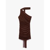 Slim Fit Drapeli Tek Omuz Mini Bodycon Elbise