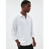 Slim Fit Gömlek Basic Uzun Kollu Pamuk Karışımlı