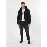 Slim Fit Kapüşonlu Siyah Erkek Mont