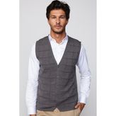 Slim Fit Kare Desenli Gri Erkek Yelek