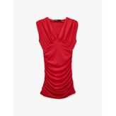 Slim Fit Kolsuz V Yaka Drapeli Mini Elbise