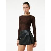 Slim Fit Suni Deri Mini Şort Etek - Siyah - 36