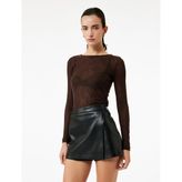 Slim Fit Suni Deri Mini Şort Etek