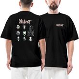 Slipknot Group Face Ön Arka Baskılı Siyah Oversize Tişört - M