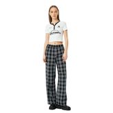 Slogan Baskılı Slim Fit Düğmeli Biyeli Crop Tişört