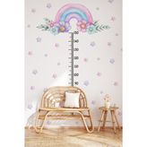 Soft Pembe Renklerde Gökkuşağı Çiçekler ve Yıldızlar Temalı Boy Ölçer Boy Cetveli Sticker Seti Çocuk - 60 x 100 cm - Kahverengi