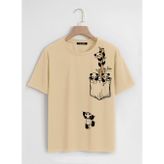Soft Unisex Oversize Bisiklet Yaka Climbing Panda Baskılı Basic T-Shirt - BEJ