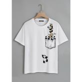 Soft Unisex Oversize Bisiklet Yaka Climbing Panda Baskılı Basic T-Shirt - BEYAZ