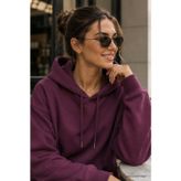 Soft Vişne Standart Kapüşonlu Kanguru Cepli Basic Kadın Sweatshirt - 97321