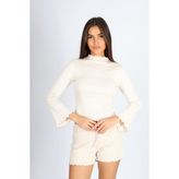 Softandbasic Bej Balıkçı Yaka Baby Overlok Dikişli Bluz