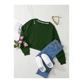 SOFTWAY Kadın Basic Crop İçi Polarlı Oversize Sweatshirt – Yeşil