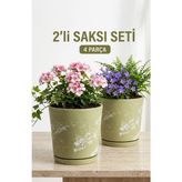 Söğüt Yeşili Drenaj Delikli Seramik Saksı 12 cm, 2'li Set | El Yapımı Tasarım, Modern Dekoratif, Kalemlik & Fırçalık, Masa Organizeri, Drenaj Delikli