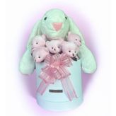 SOLE Premium Peluş Tavşan ve Ayıcık Seti, 65 cm Beyaz Bunny, 5 Adet Minik Ayıcık, Pembe, Hediye Kutusu