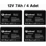 Solinved 12V 7AH Kuru Tip Akü (4 Adet)