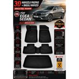 Solveks Fiat Egea Sedan Alt 2016 Model Uyumlu 3D Araca Özel Havuzlu Paspas+Bagaj Havuzu Birebir Uyum-Hediyeli - Siyah