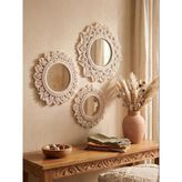 Sonbahar Esintisi Makrome Duvar Aynası Kombini | 3'Lü Lüks Set (16-18-20 Cm) - Ekru