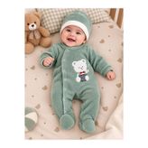 Sönmez Baby UÇURTMALI AYI KIŞLIK KADİFE TULUM VE ŞAPKASI İKİLİ ERKEK BEBE TAKIMI