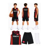 sonvadi Türkiye Armalı Kırmızı-Siyah Çocuk Basketbol Forması Çorap Hediyeli
