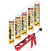 Soudal Şeffaf Silikon 280 Gram 5 Adet + Silikon Tabancası Set