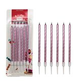 Spiral Pembe İnce Mum 14 cm 6 lı