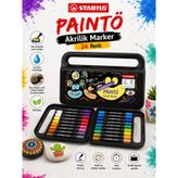 Stabilo 791/24 PAINTO 24 Renk Akrilik Marker Seti Su Bazlı Çok Yüzeyli Boya Kalemi Çantalı