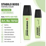 Stabilo Boss Fosforlu Kalem 1 Adet – Metin Işaretleme Kalemi - 70/133 PASTEL AÇIK YEŞİL
