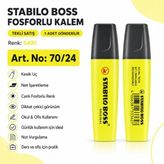 Stabilo Boss Fosforlu Kalem 1 Adet – Metin Işaretleme Kalemi - 70/24 SARI