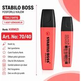 Stabilo Boss Fosforlu Kalem 1 Adet – Metin Işaretleme Kalemi - 70/40 KIRMIZI