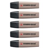 STABILO BOSS orijinal Naturecolor fosforlu kalem seti, boz kahverengisi, 5 adet