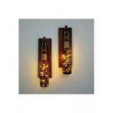 STDEKOR Retro Yeşil Şişeli Led Işıklı, Ceviz Aplik, 2 Li Set