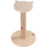 Stepli Kedi Yüzlü Platform Tırmalama Tahtası, Gri Peluş Kaplı, Sisal Ipli, Oyuncaklı (Krem)