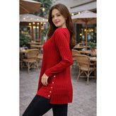 Stilmony Kadın Merserize Yırtmaçlı Genç Anne Mevsimlik Kazak - Kırmızı - Standart