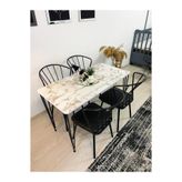 stnlifeconcept Mutfak Masa Takımı Cafe Balkon 60x120cm Yemek Masası 4 Güneş Sandalye Deri Metal Ayaklı Masa Seti