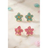 Su Yeşili Ve Pembe Sakura Çiçek 2'Li Set Küpe