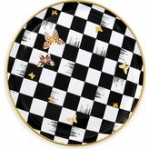 Sudedi Home Gerçek Altın Yaldızlı Cam Pasta Tabağı 21 cm Siyah Beyaz Dama Desenli 1 Kişilik Set - Beyaz - Altın