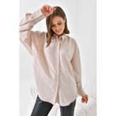 Suffy Kadın Oversize Basic Gömlek Bej Rahat Kesim