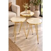 SuloraHome Gold Krem Zigon Sehpa Seti