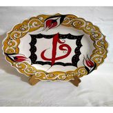 Sultan Çini-30 CM ÇİNİ EL EMEĞİ ALTIN YALDIZLI TABAK