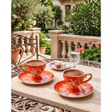 Sunum Luxe Sunumluxe Çiçek Desenli 2’li Turuncu Porselen Kahve Fincan Takımı - 90 ml