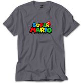 Super Mario Logo Gri Tişört