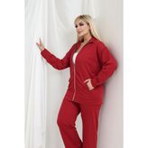 Şuranur Kadın Büyük Beden Fermuarlı Uzun Kollu Rahat Günlük Eşofman Takım - 5XL - Bordo