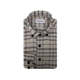 Süvari Slim Fit Desenli Flanel Uzun Bej Erkek Gömlek
