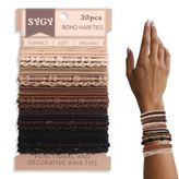 SYGY 20 Parça Boho Saç Bağları, Kalın veya İnce Saçlar için Bileklik Saç Bağları, At Kuyruğu Tutucular için 4 Tarz Boho Kravat, 5,72 cm Saç Bağları Hasar Vermez, Kahverengi