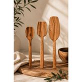 T5rend Evinde Zeytin Ağacı 3'lü Ahşap Spatula Seti | Doğal Tahta Mutfak Spatulası Karıştırma ve Servis Seti