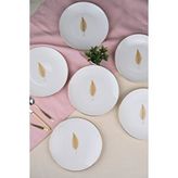 tabakevi Tabak Evi Porselen Natura Fern Altın Yaldız Pasta Tabağı 20,50cm 6 Lı Çok Renkli
